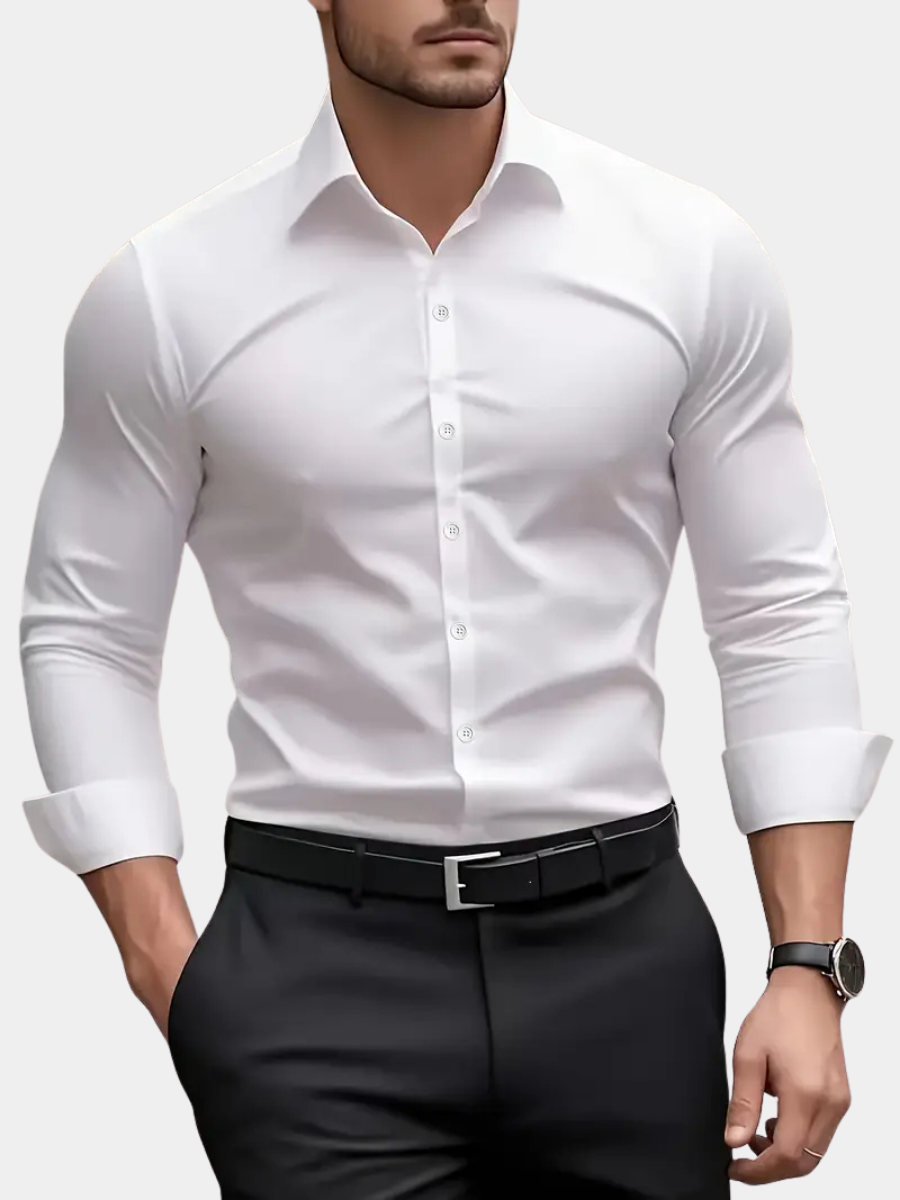 Long sleeve button down dress shirt in Black – Tomosino