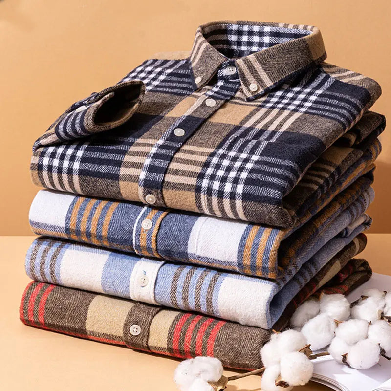 Relveck | Flannel Shirt Brushed Cotton Button-Down Tailored Fit