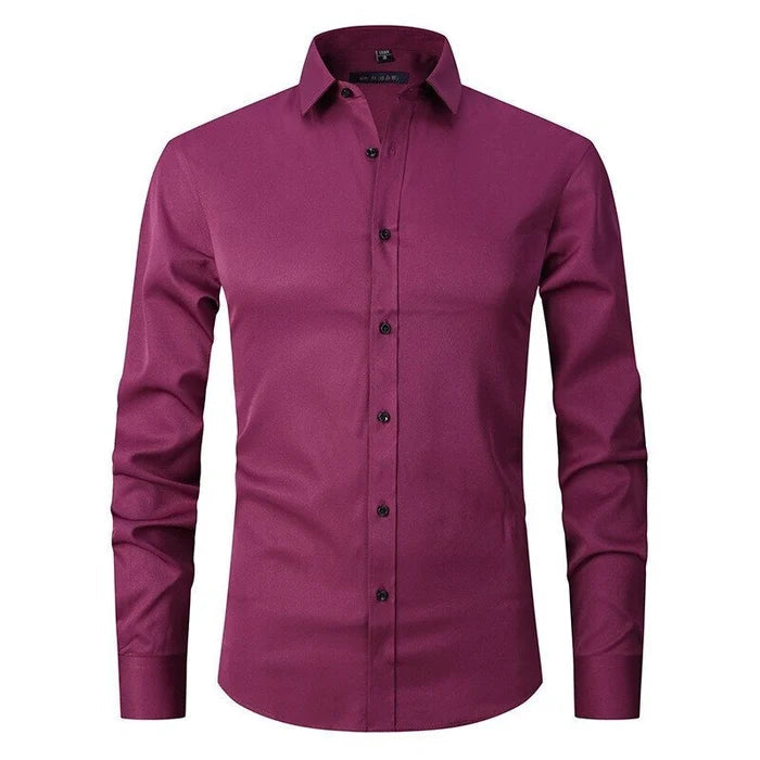 Norven | Dress Shirt Stretch Slim Fit Button-Front Long Sleeve