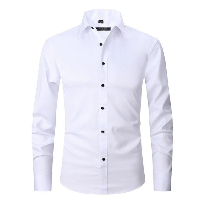 Slim fit stretch dress shirt in White with button front – Tomosino