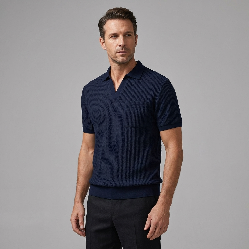 Celvorn | Matching Set Waffle Polo Slim Tapered Trousers