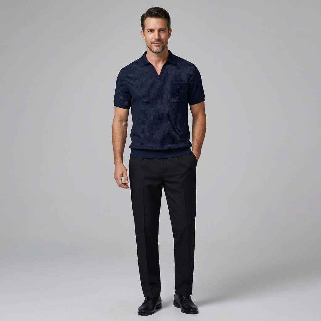 Celvorn | Matching Set Waffle Polo Slim Tapered Trousers