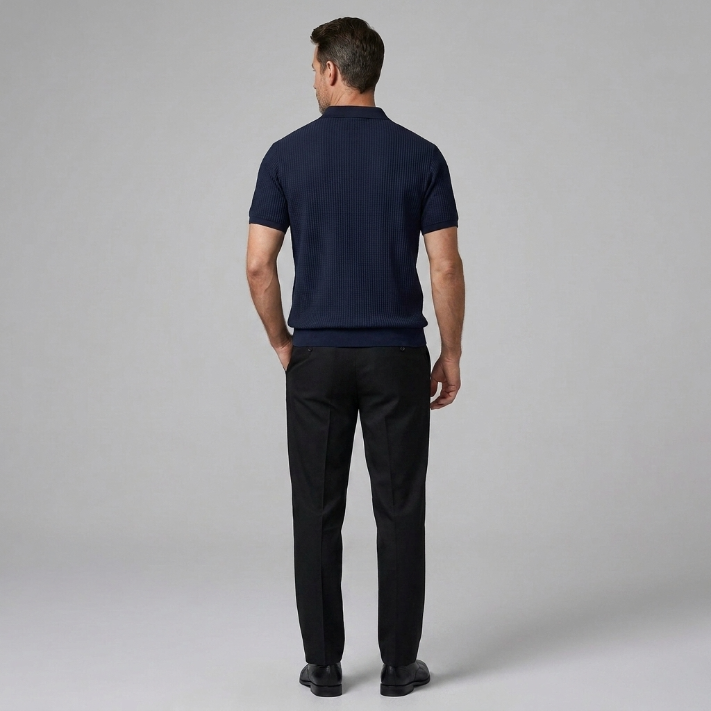 Celvorn | Matching Set Waffle Polo Slim Tapered Trousers