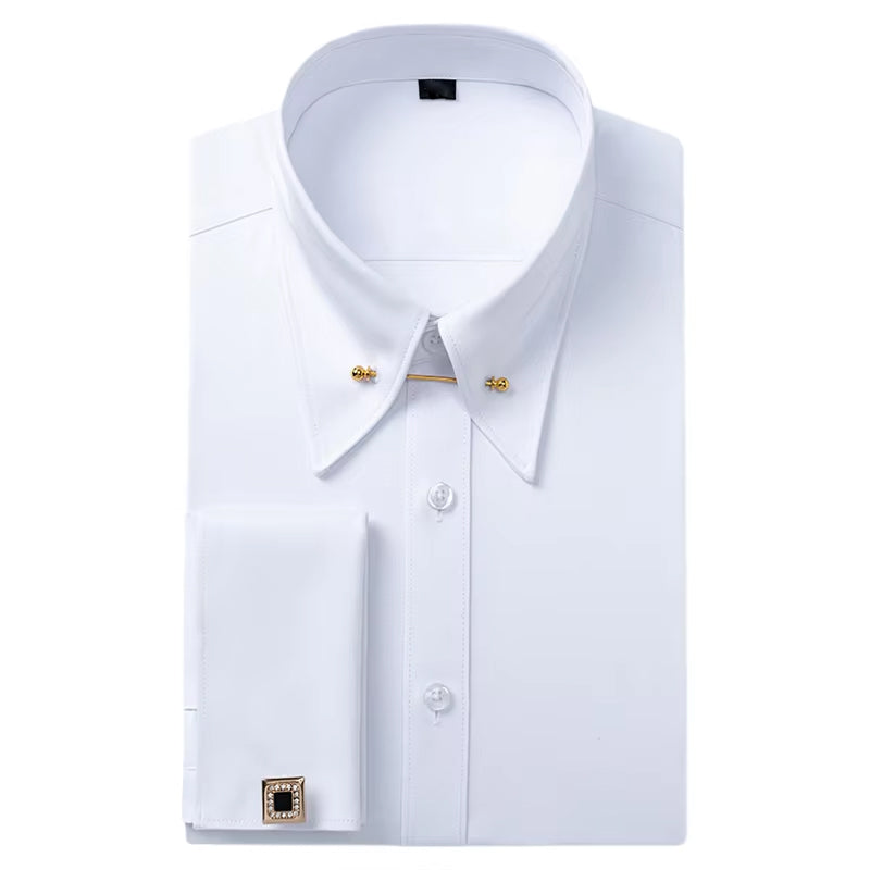 Stravan | Dress Shirt French Cuffs Collar Bar Detail