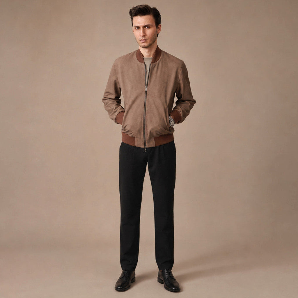 Alistair | Nubuck Bomber Jacket Ribbed Trim