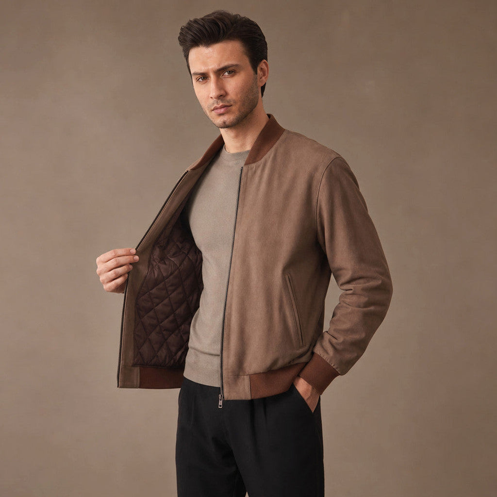 Alistair | Nubuck Bomber Jacket Ribbed Trim