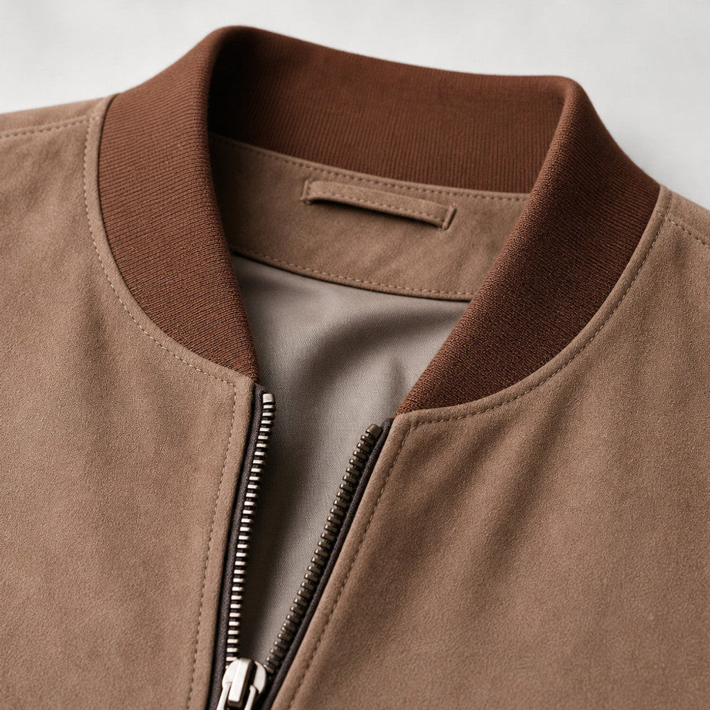 Alistair | Nubuck Bomber Jacket Ribbed Trim