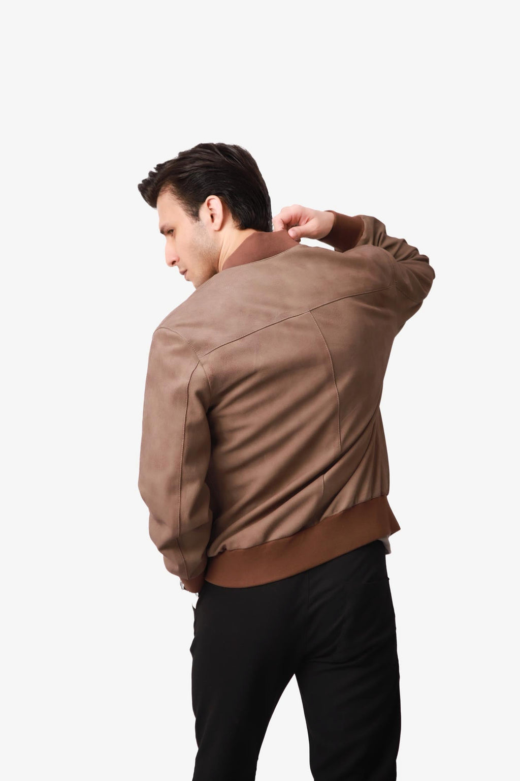 Alistair | Nubuck Bomber Jacket Ribbed Trim