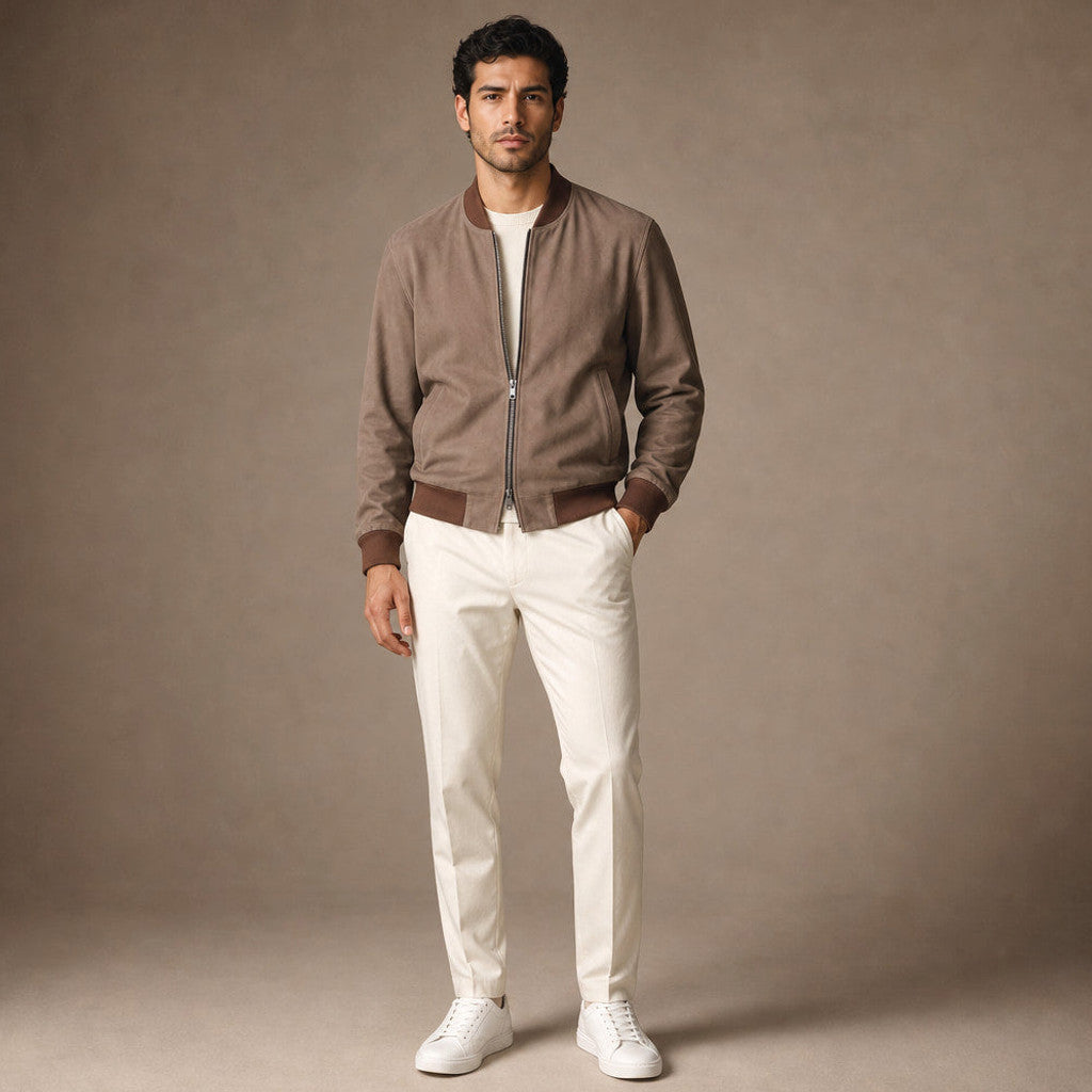 Alistair | Nubuck Bomber Jacket Ribbed Trim