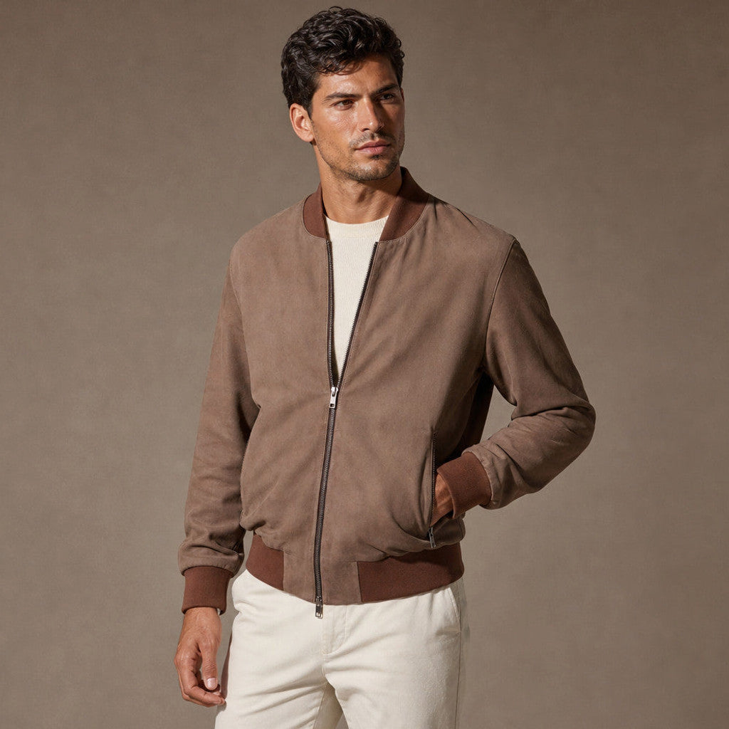 Alistair | Nubuck Bomber Jacket Ribbed Trim
