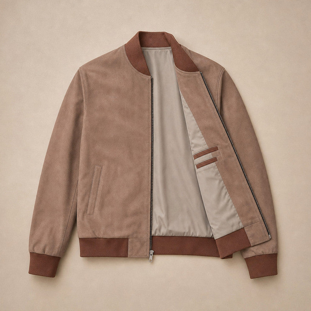 Alistair | Nubuck Bomber Jacket Ribbed Trim
