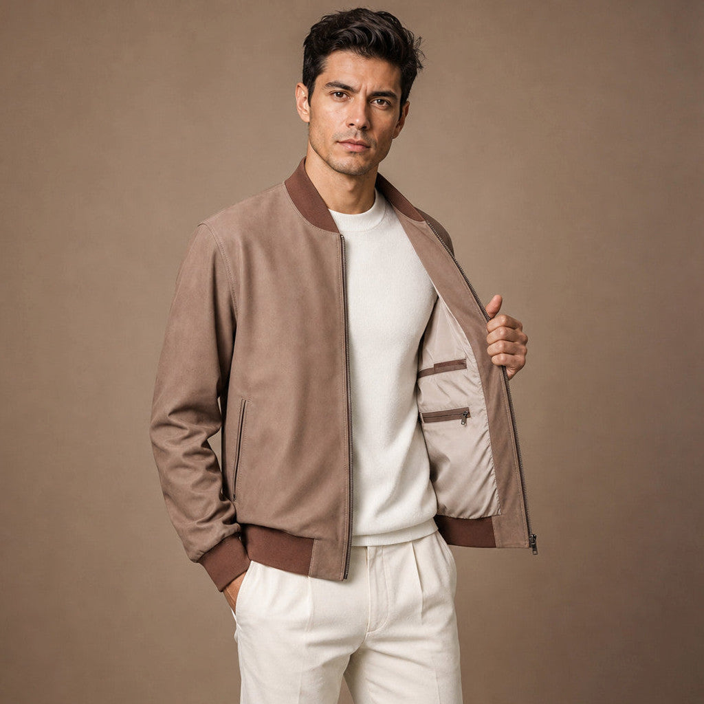 Alistair | Nubuck Bomber Jacket Ribbed Trim