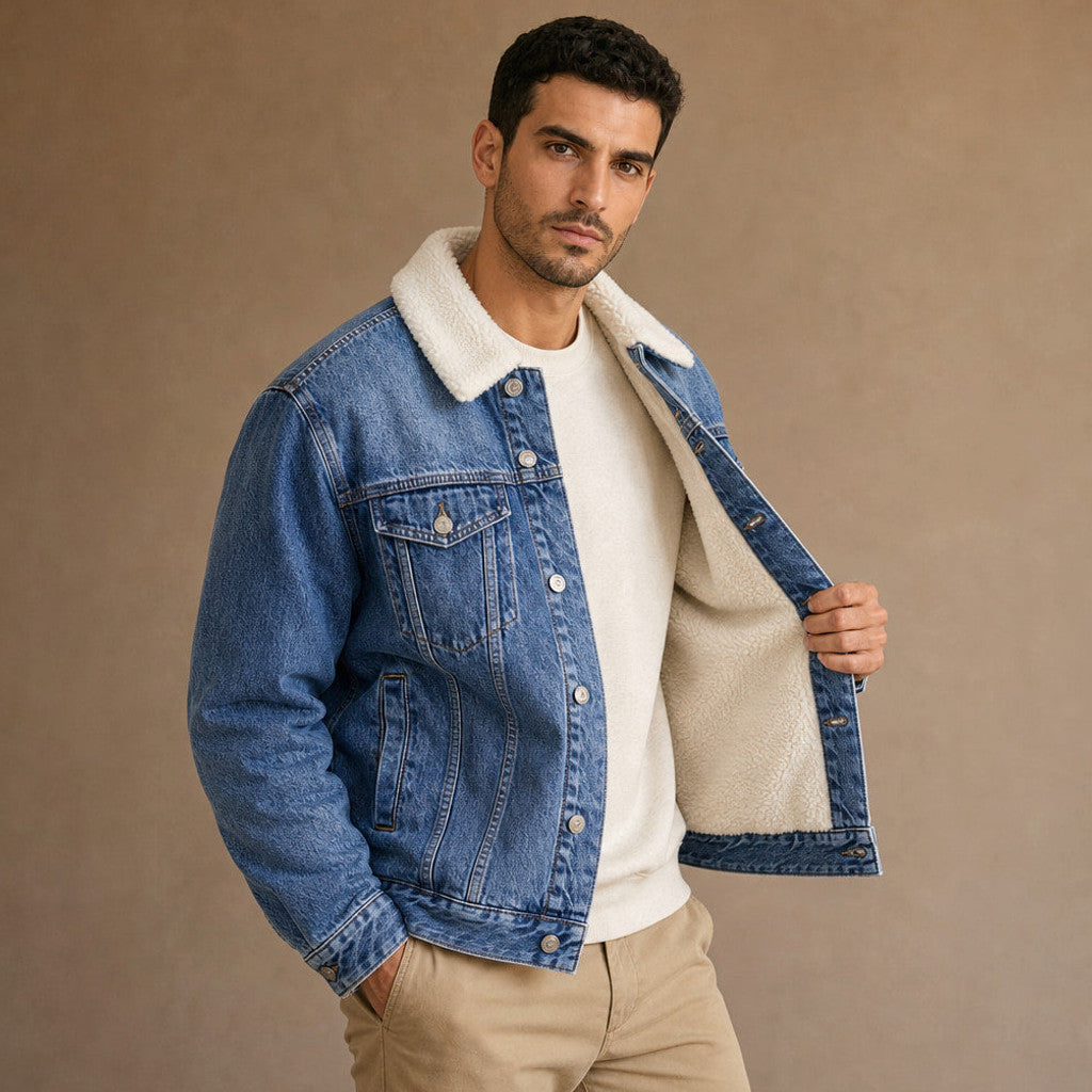 Alleyn | Selvedge Denim Jacket Sherpa Collar – Product Photo