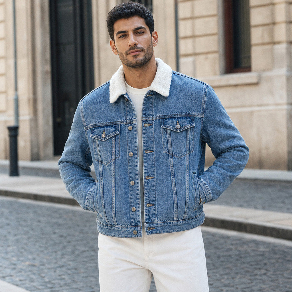 Alleyn | Selvedge Denim Jacket Sherpa Collar – Product Photo