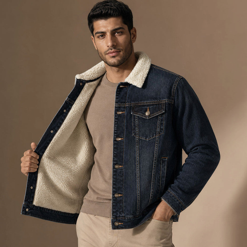 Alleyn | Selvedge Denim Jacket Sherpa Collar – Product Photo