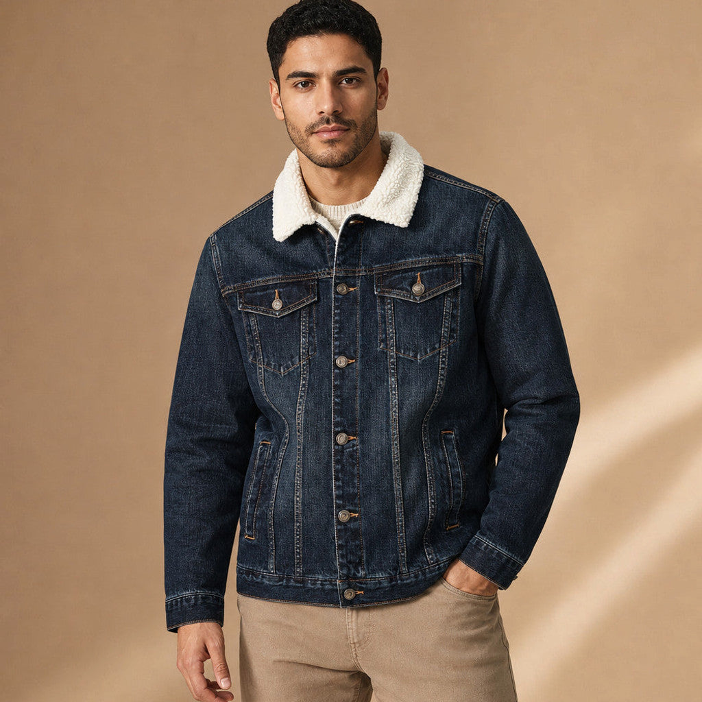 Alleyn | Selvedge Denim Jacket Sherpa Collar – Product Photo