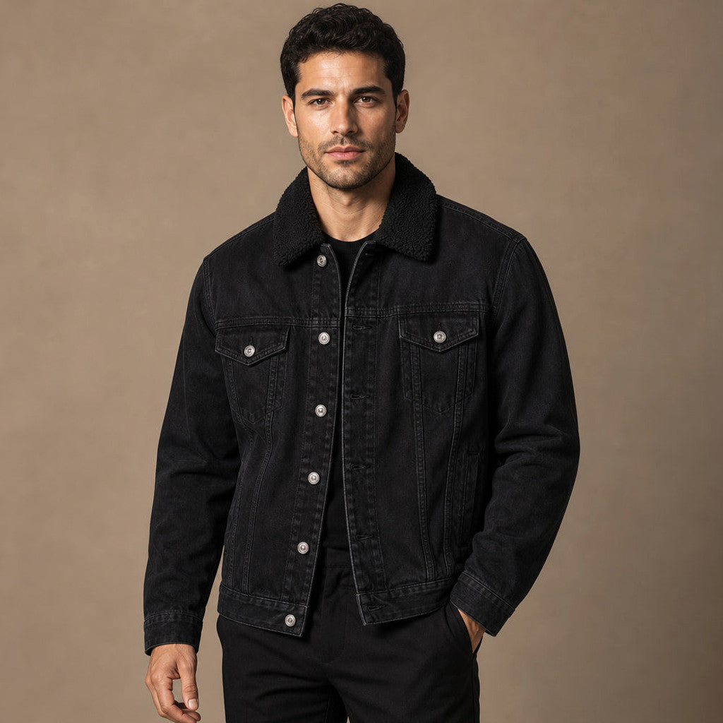 Alleyn | Selvedge Denim Jacket Sherpa Collar – Product Photo