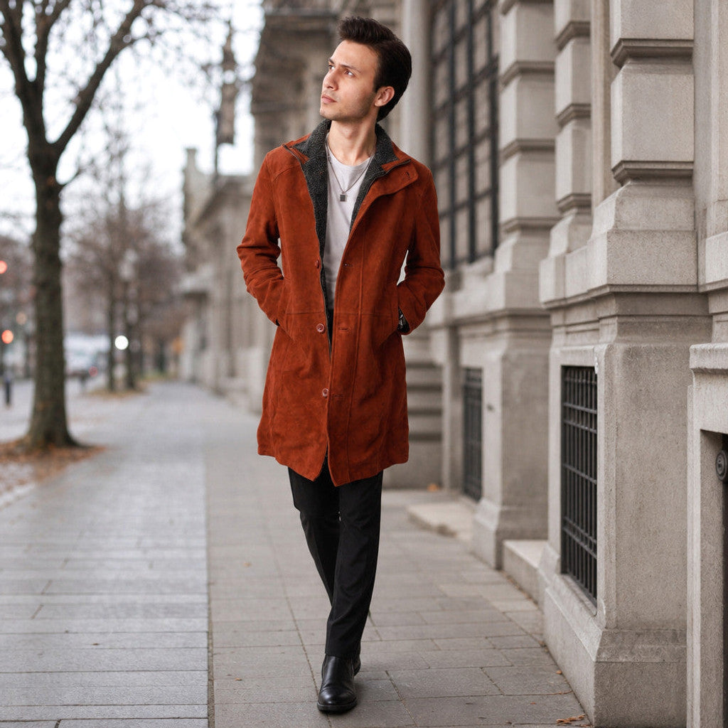 Alston | Suede Car Coat Fur-Lined Rust Brown