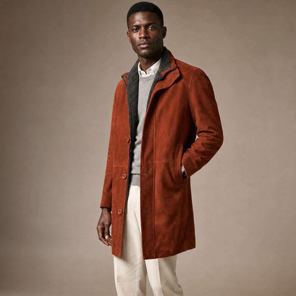 Alston | Suede Car Coat Fur-Lined Rust Brown