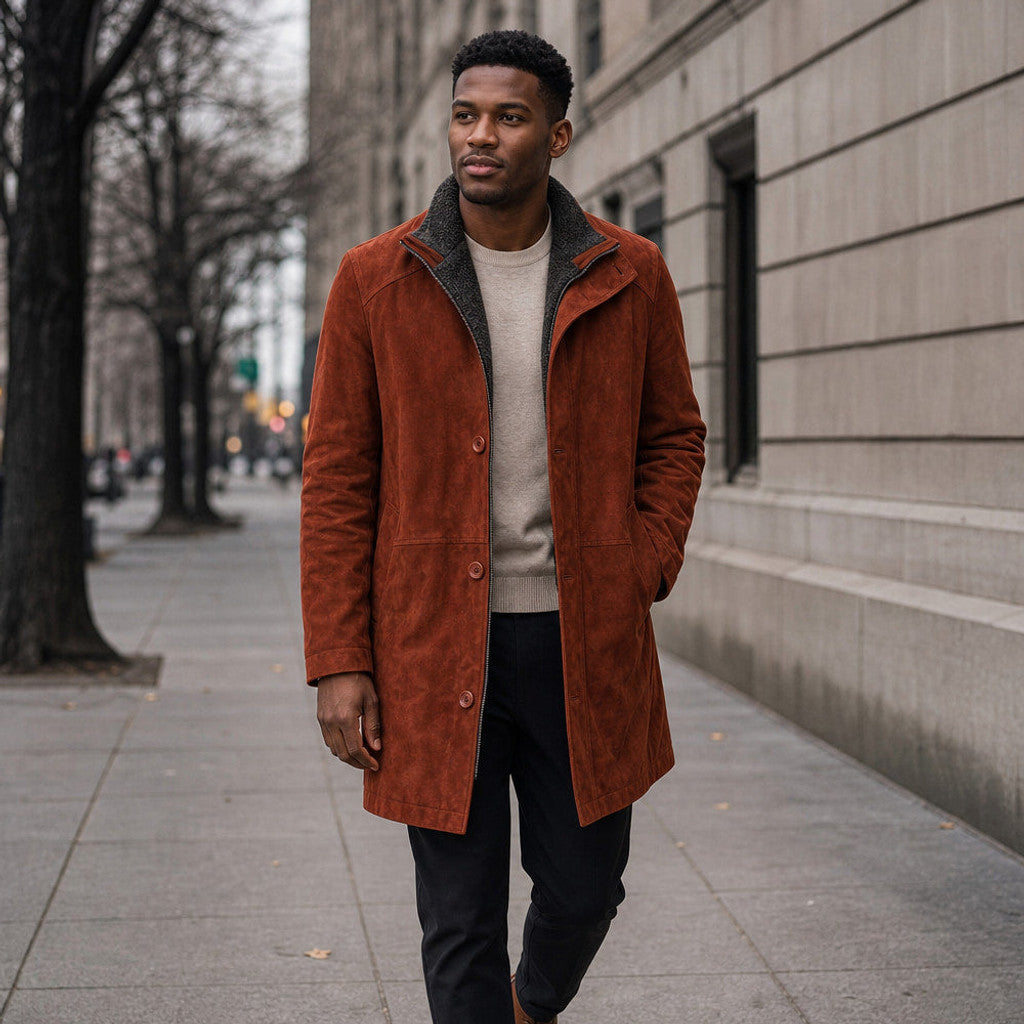 Alston | Suede Car Coat Fur-Lined Rust Brown