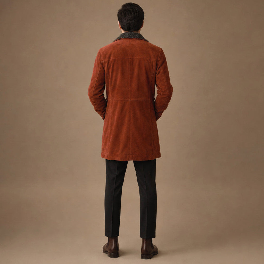 Alston | Suede Car Coat Fur-Lined Rust Brown