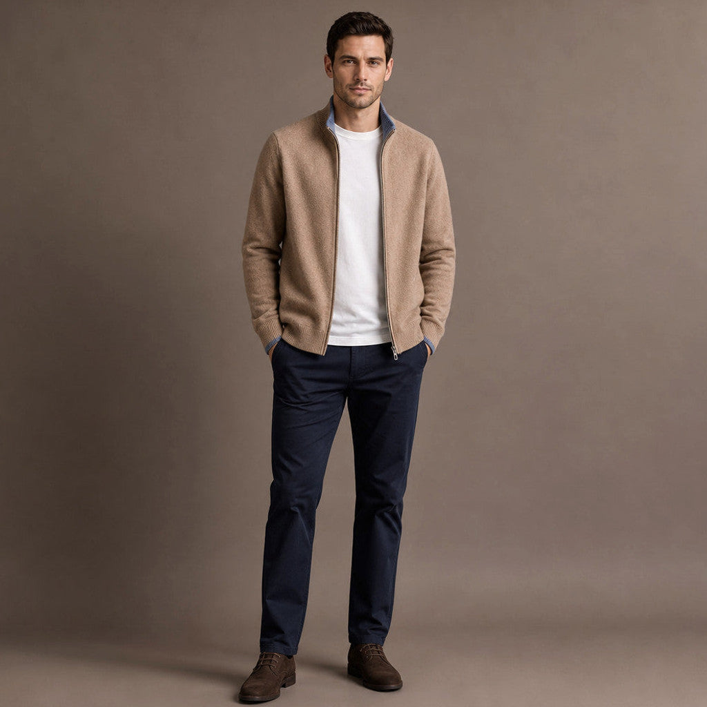 Archibald | Merino Zip Jacket Ribbed Collar