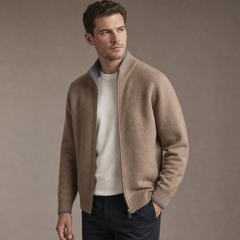 Archibald | Merino Zip Jacket Ribbed Collar