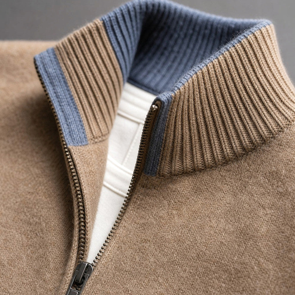 Archibald | Merino Zip Jacket Ribbed Collar