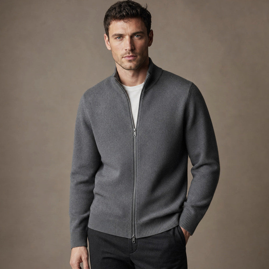 Archibald | Merino Zip Jacket Ribbed Collar