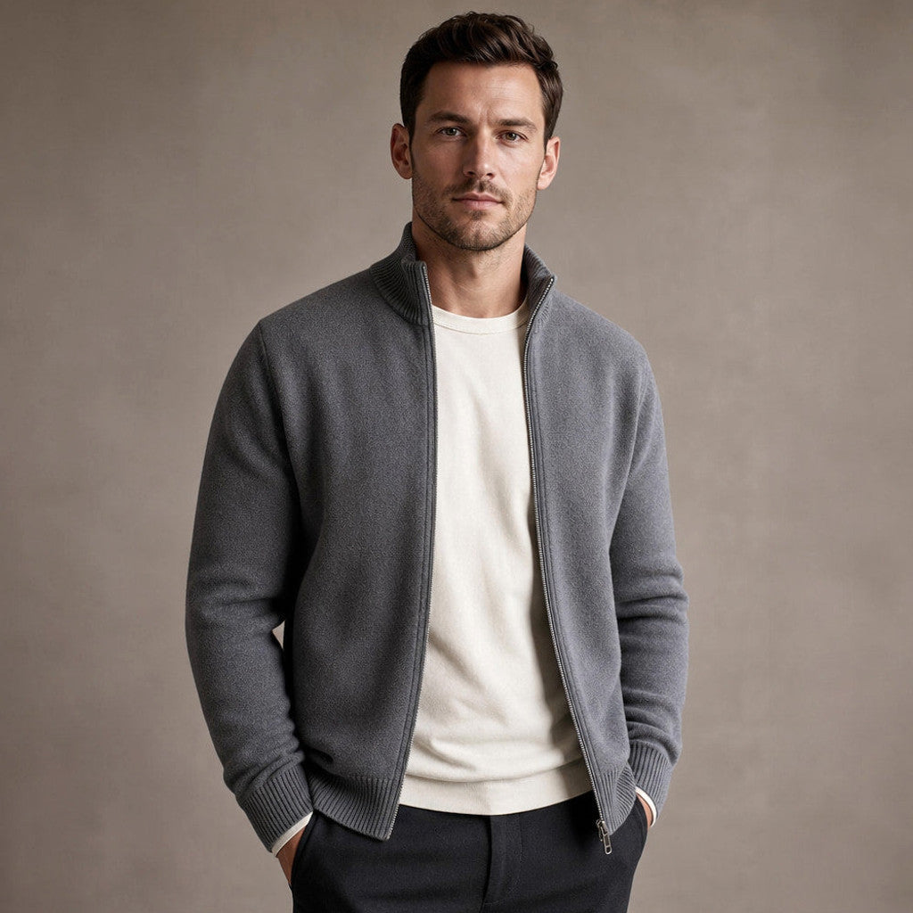 Archibald | Merino Zip Jacket Ribbed Collar