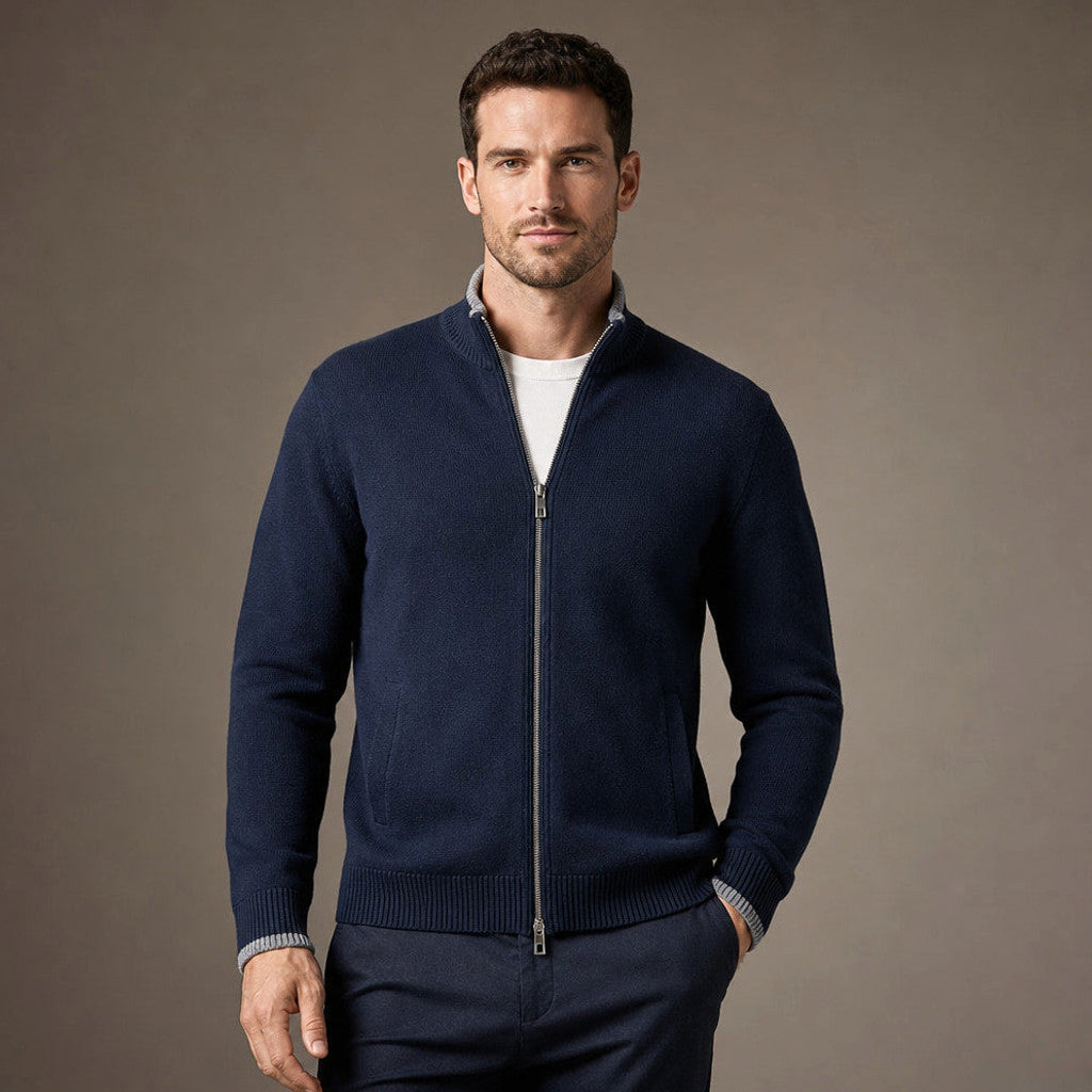 Archibald | Merino Zip Jacket Ribbed Collar