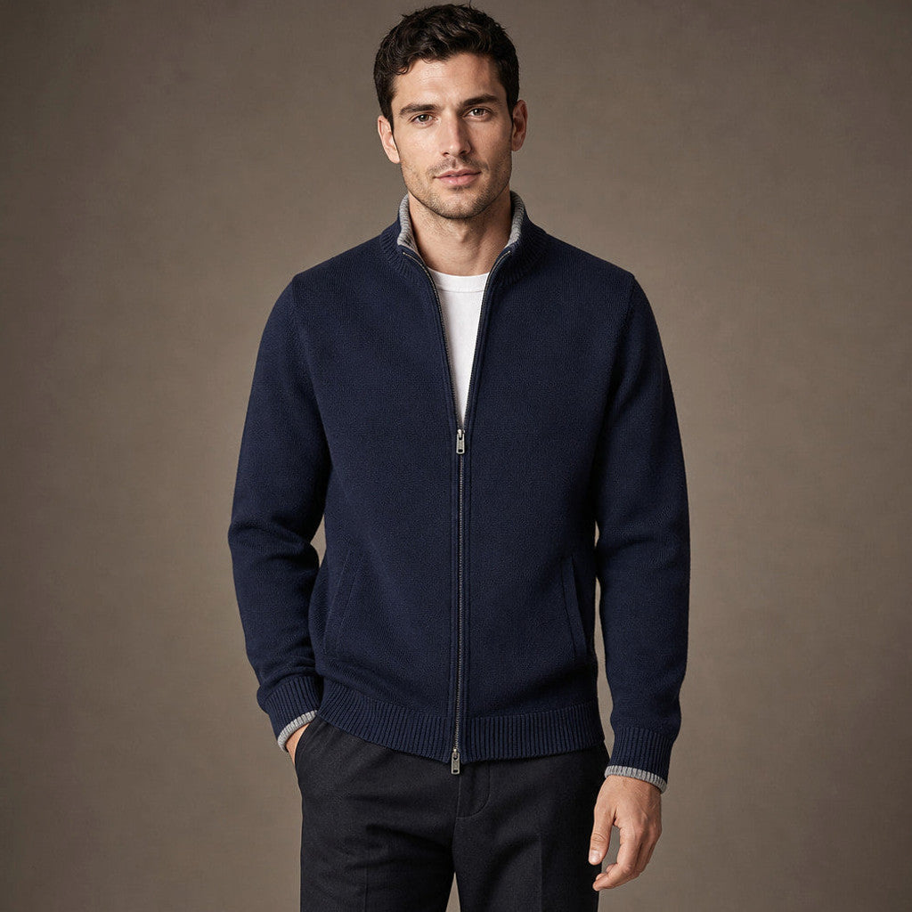 Archibald | Merino Zip Jacket Ribbed Collar