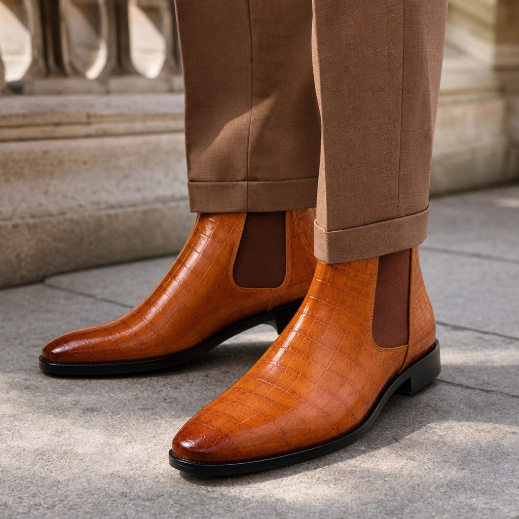 Arlington | Leather Chelsea Boots Croc Embossed