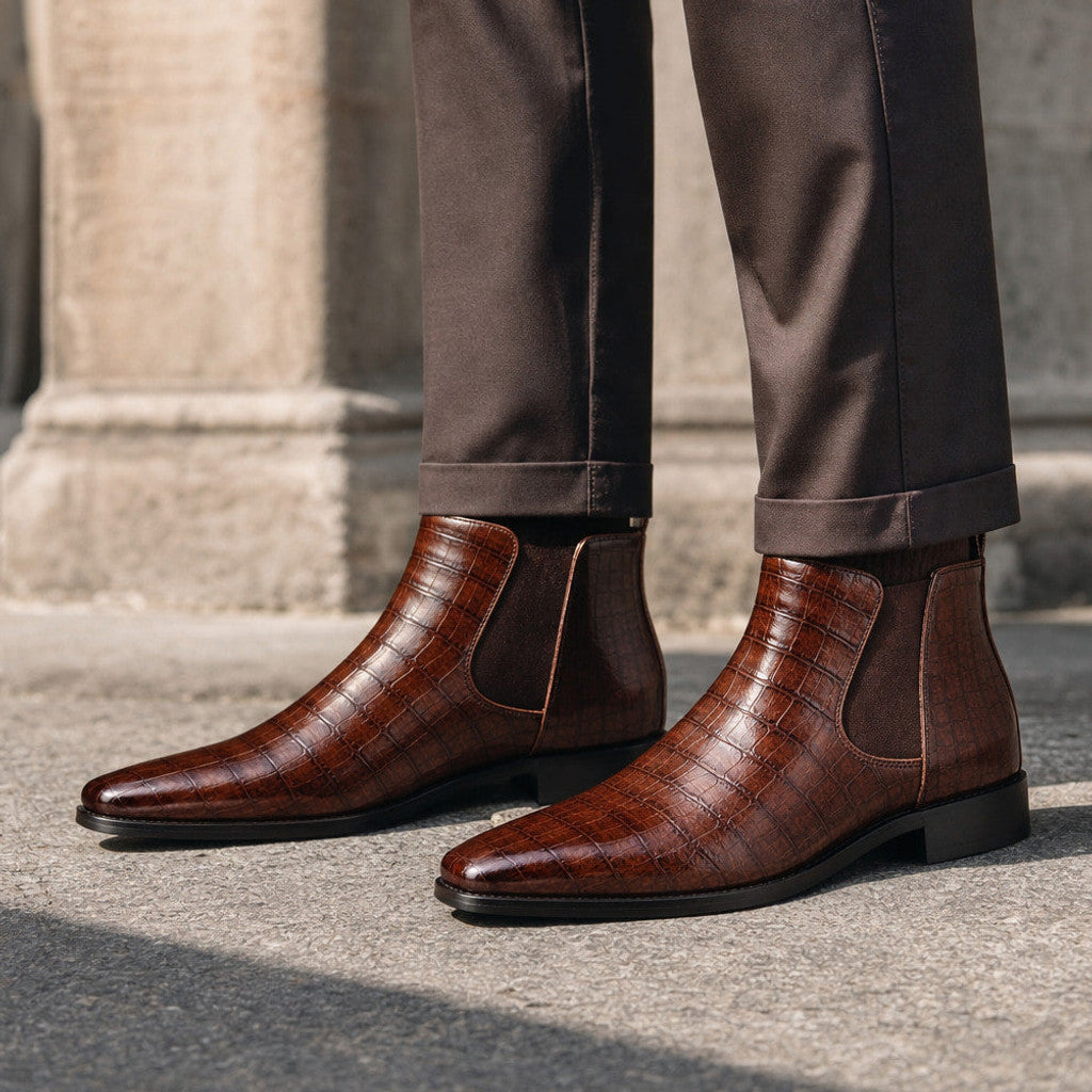 Arlington | Leather Chelsea Boots Croc Embossed