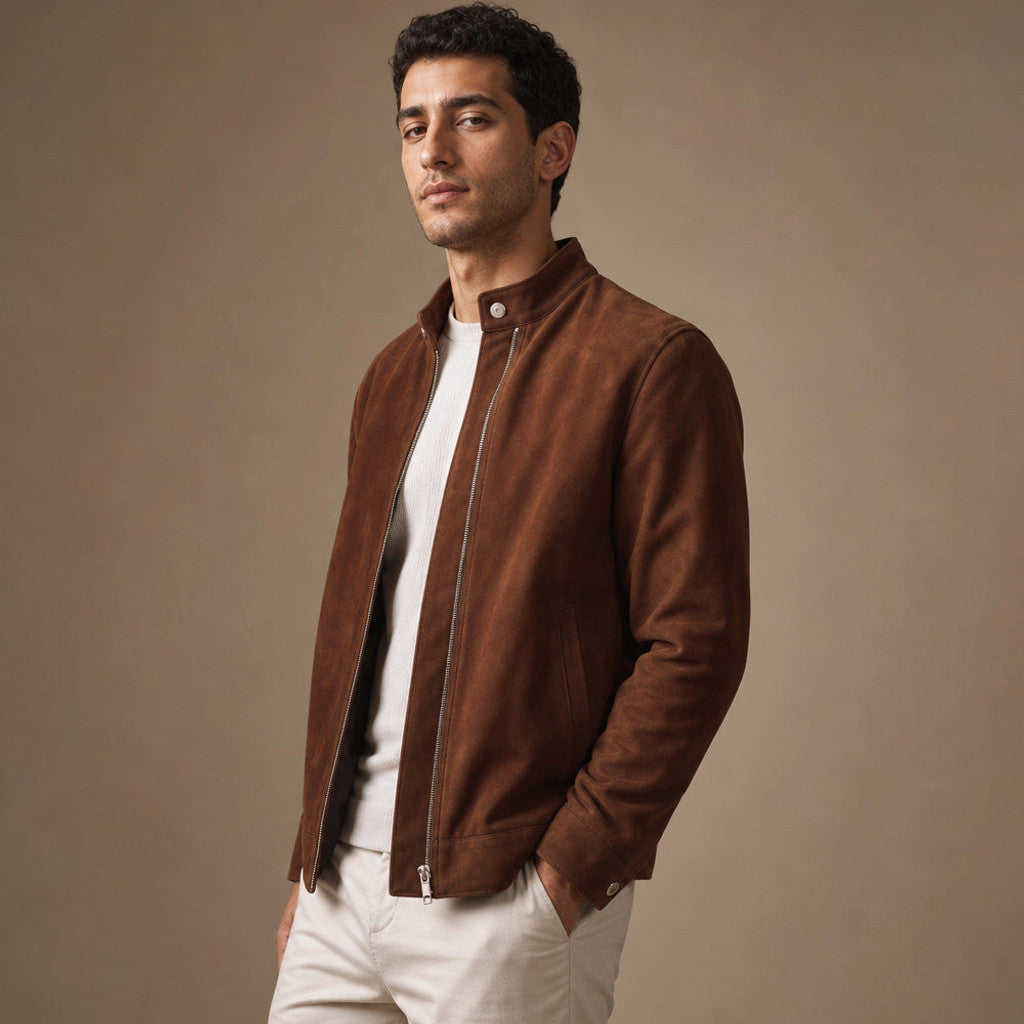 Arnaud | Suede Bomber Jacket Dark Brown