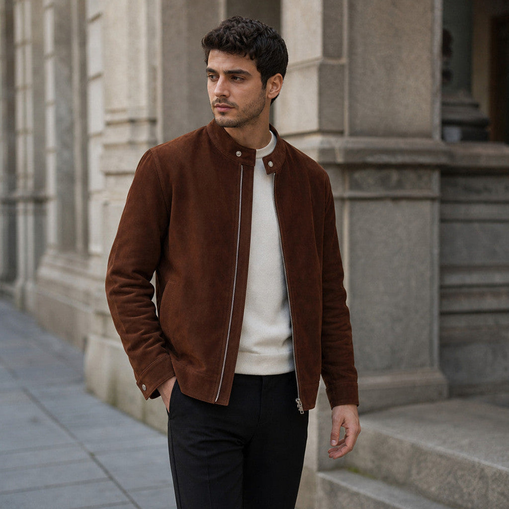Arnaud | Suede Bomber Jacket Dark Brown