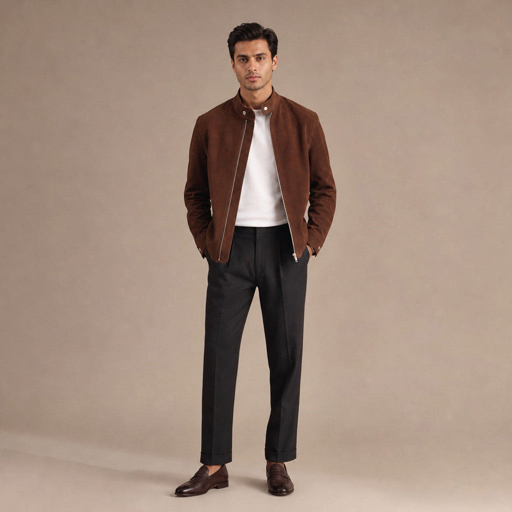 Arnaud | Suede Bomber Jacket Dark Brown