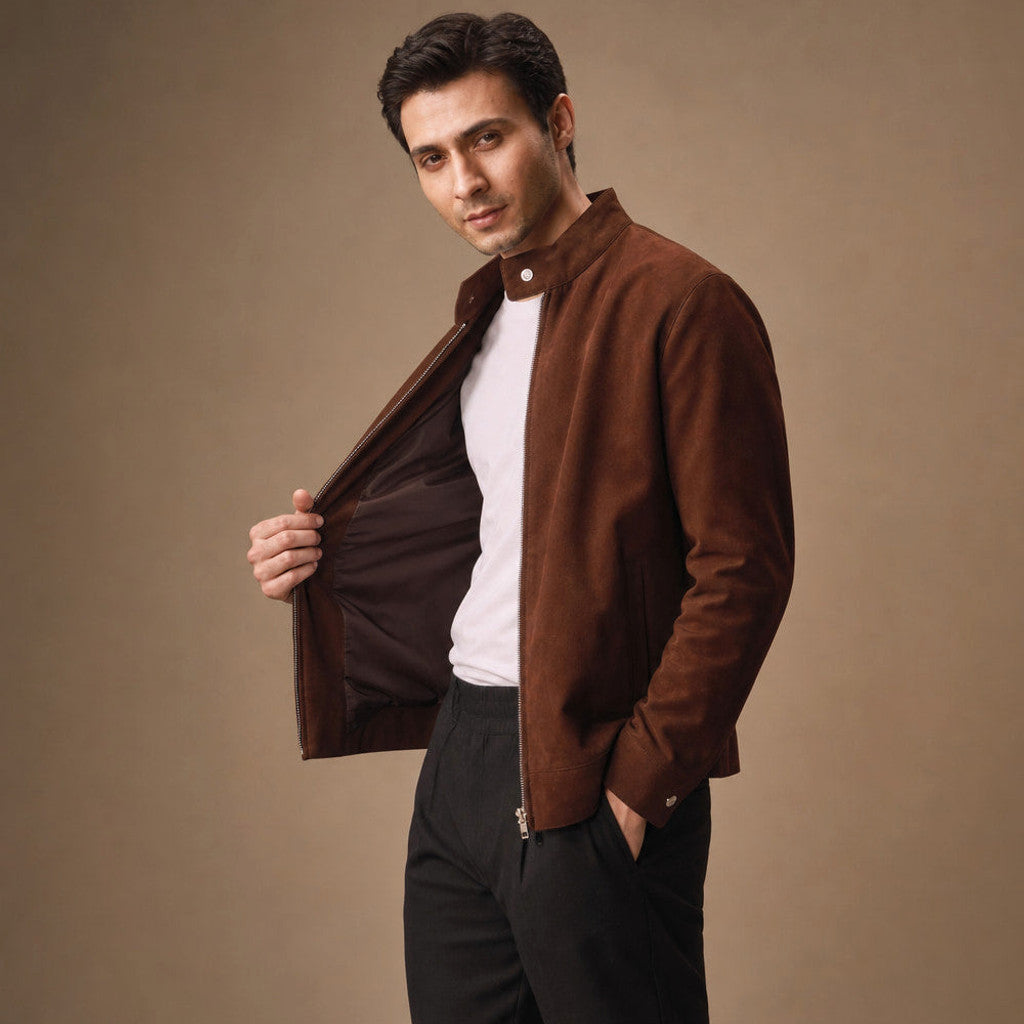 Arnaud | Suede Bomber Jacket Dark Brown