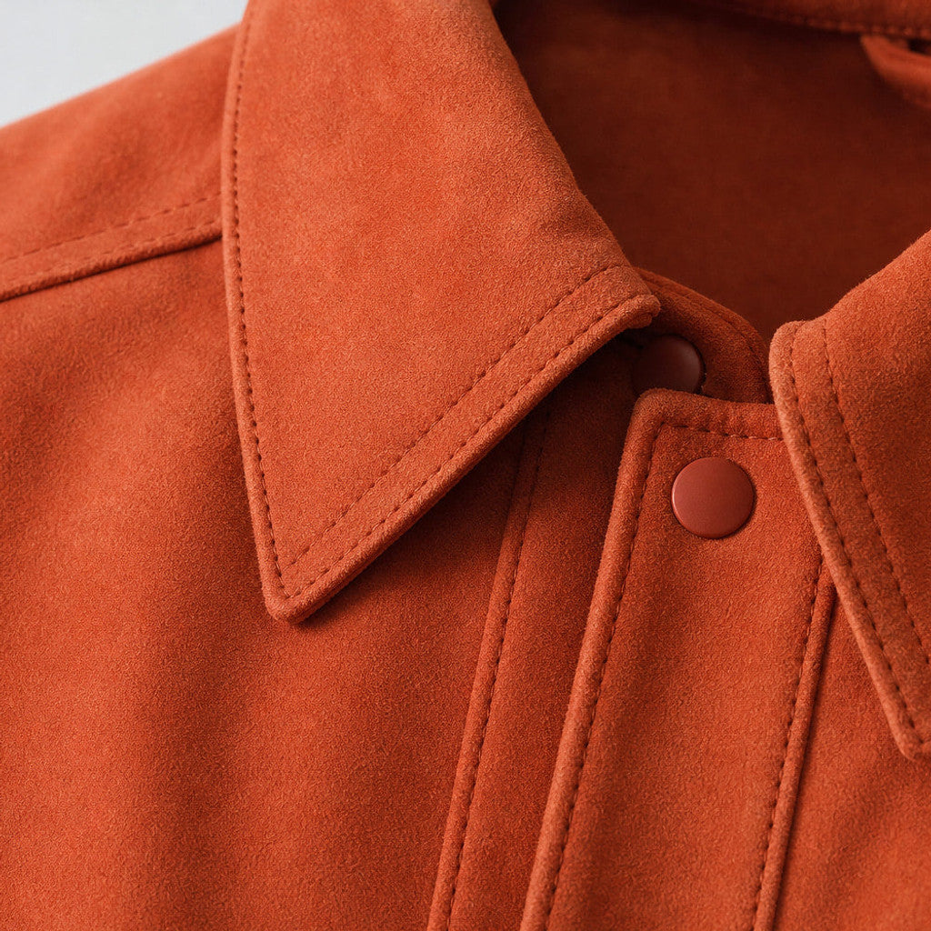 Artemas | Trucker Jacket Suede Zip Front Orange