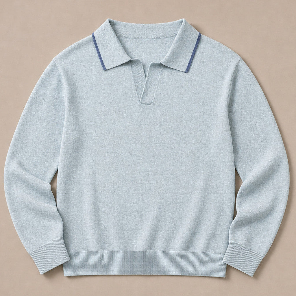 Arundel | Knit Polo Long Sleeve Tipped Collar – Product Photo