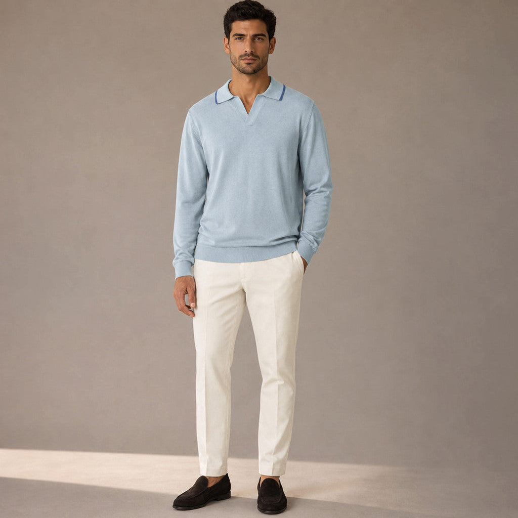 Arundel | Knit Polo Long Sleeve Tipped Collar – Product Photo