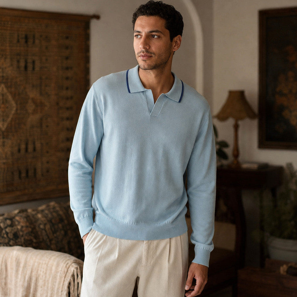 Arundel | Knit Polo Long Sleeve Tipped Collar – Product Photo