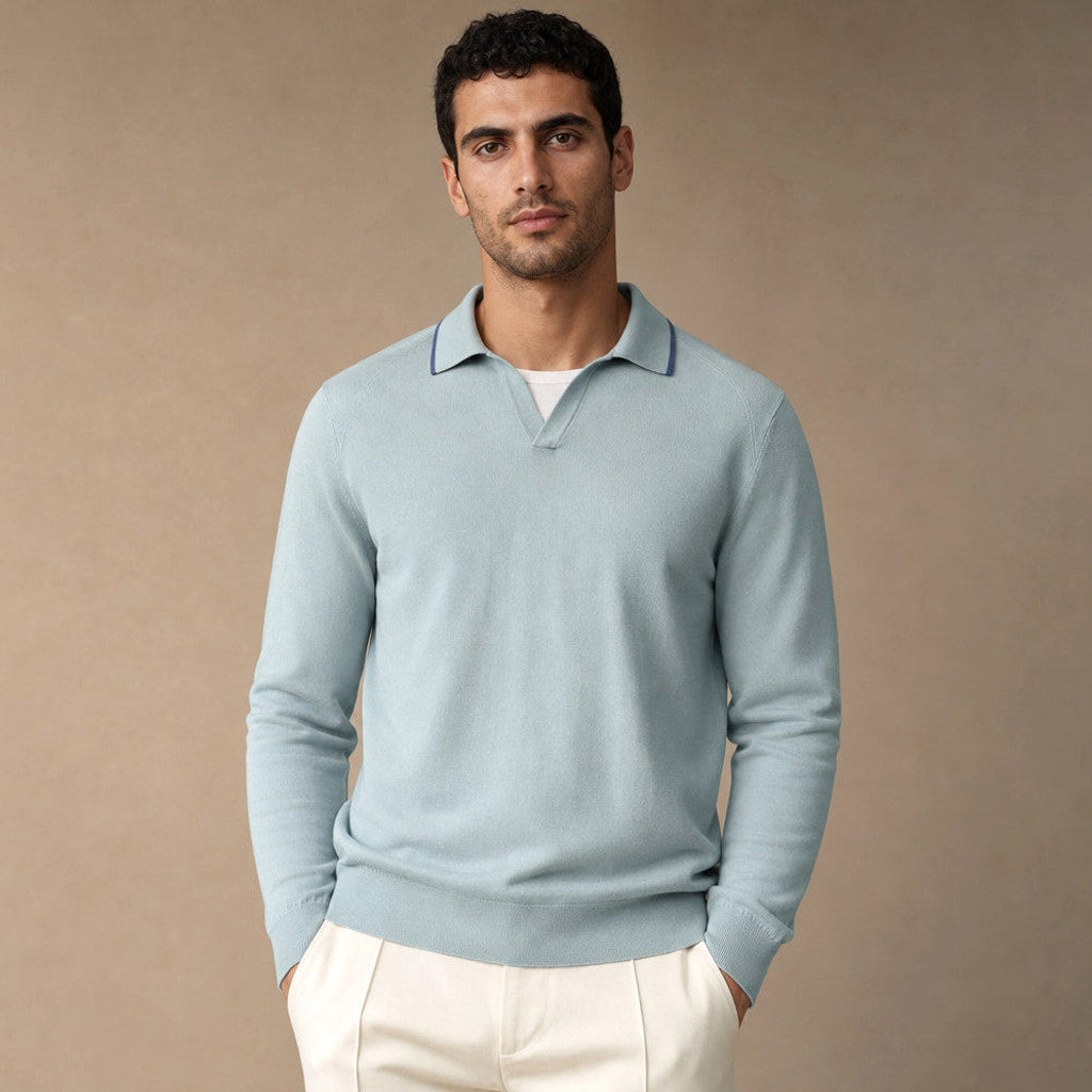 Arundel | Knit Polo Long Sleeve Tipped Collar – Product Photo