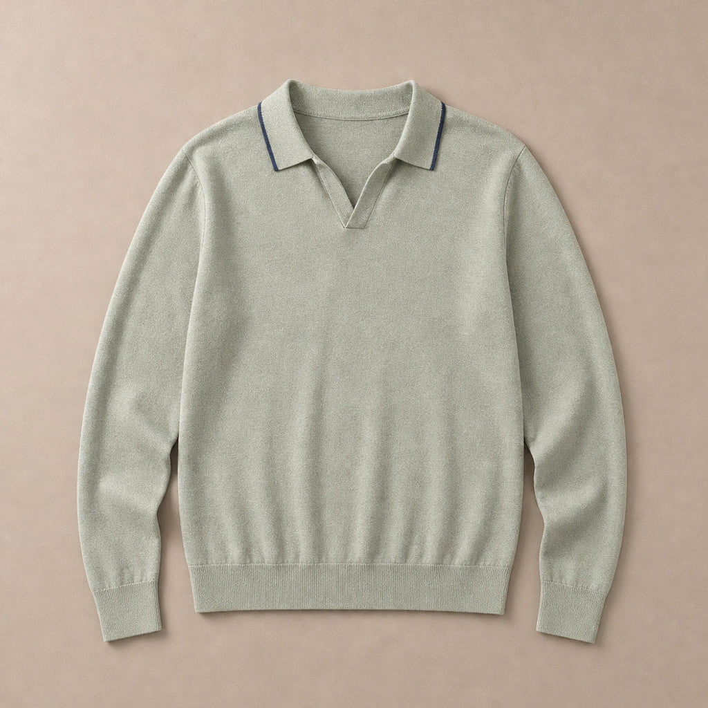 Arundel | Knit Polo Long Sleeve Tipped Collar – Product Photo