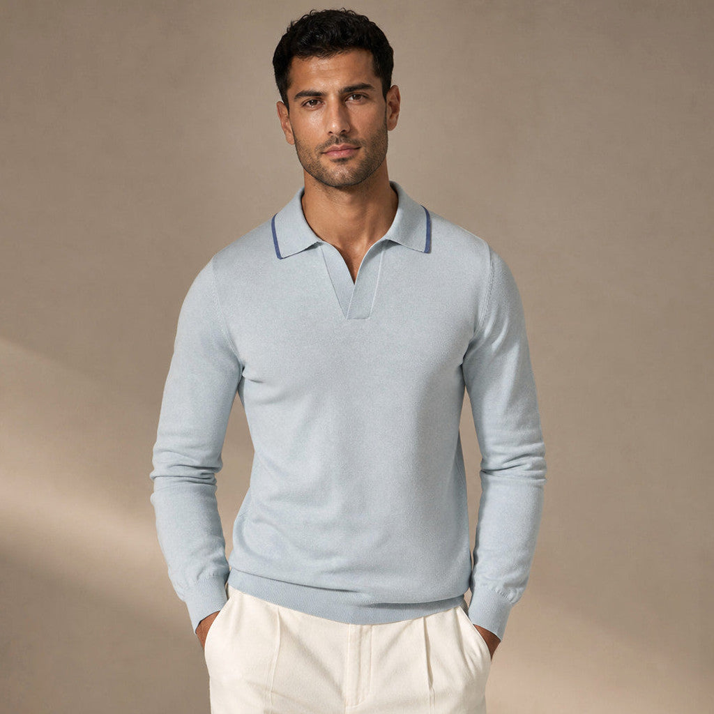 Arundel | Knit Polo Long Sleeve Tipped Collar – Product Photo