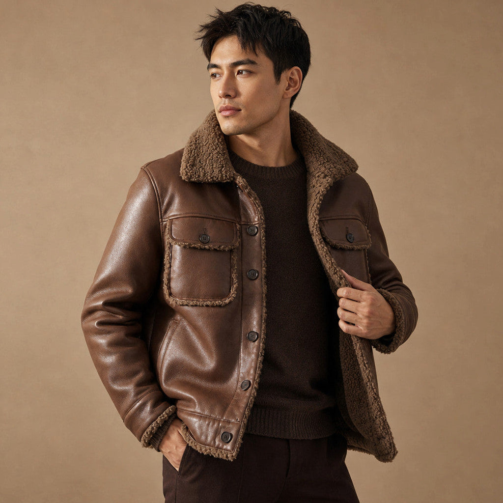 Barnett | Fleece Lined Jacket Vegan Leather – Product Photo