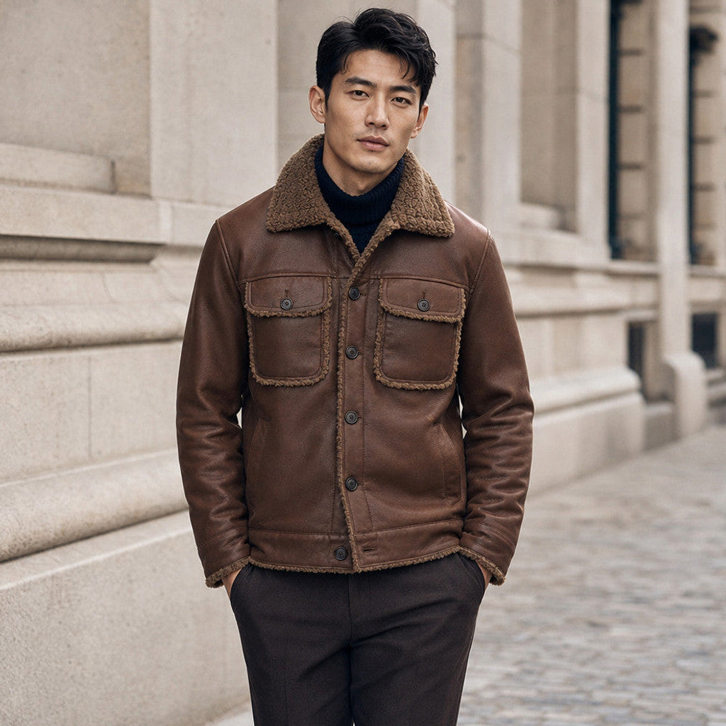 Barnett | Fleece Lined Jacket Vegan Leather – Product Photo