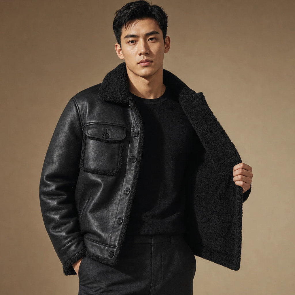 Barnett | Fleece Lined Jacket Vegan Leather – Product Photo