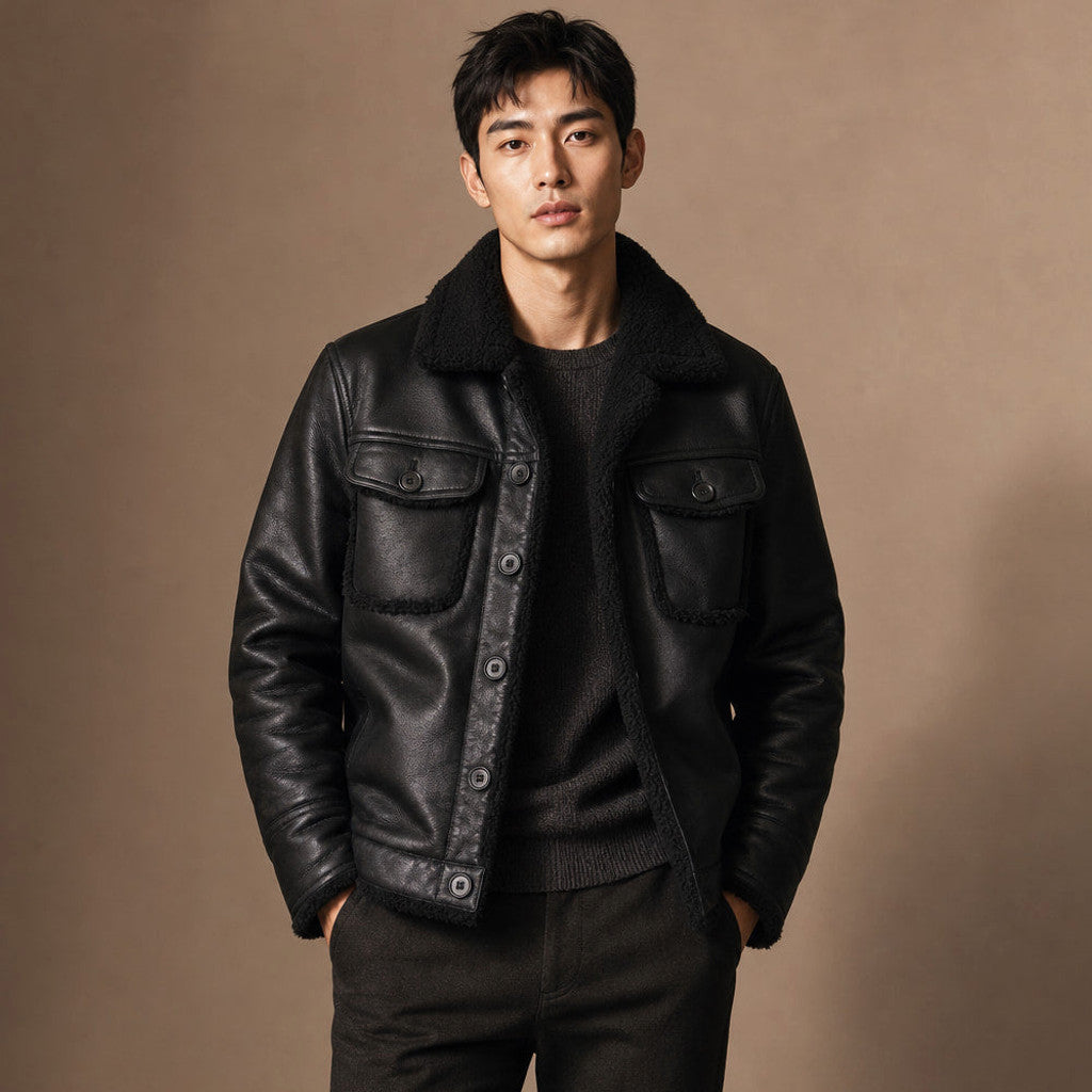 Barnett | Fleece Lined Jacket Vegan Leather – Product Photo