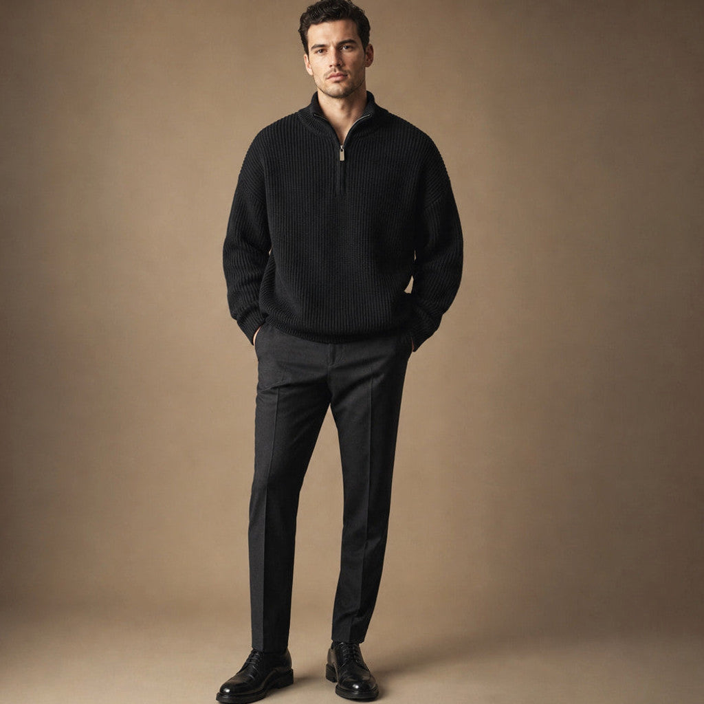 Bedford | Quarter Zip Jumper Ribbed Knit – Product Photo